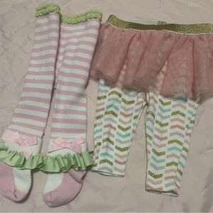 Girls Pink Tutu Leggings and Striped Knee-High Socks Set